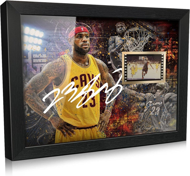 ORIMAMI Signed Black Superstar LeBron James Poster Framed Photo Decor with 1x35mm Film Display,Cool Gifts for Basketball Lover/LeBron James Fans - 8x6 Inches - Image 1